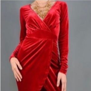 Xtaren Red Velvet Faux Wrap Long Sleeve Dress M